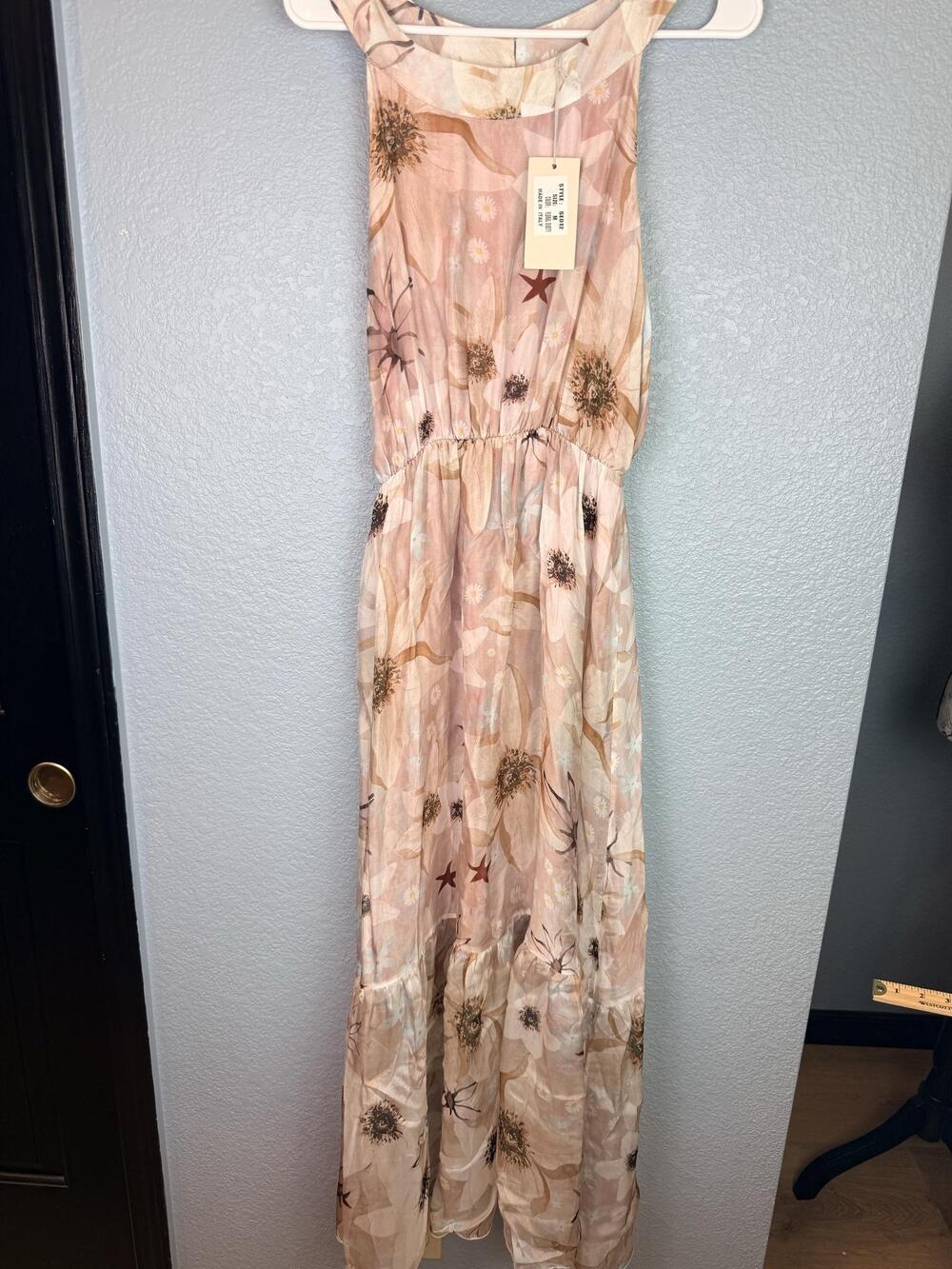 Le Ragazze Dress Womens Medium Pink Floral Silk Maxi Boho Chiffon Sundress Italy